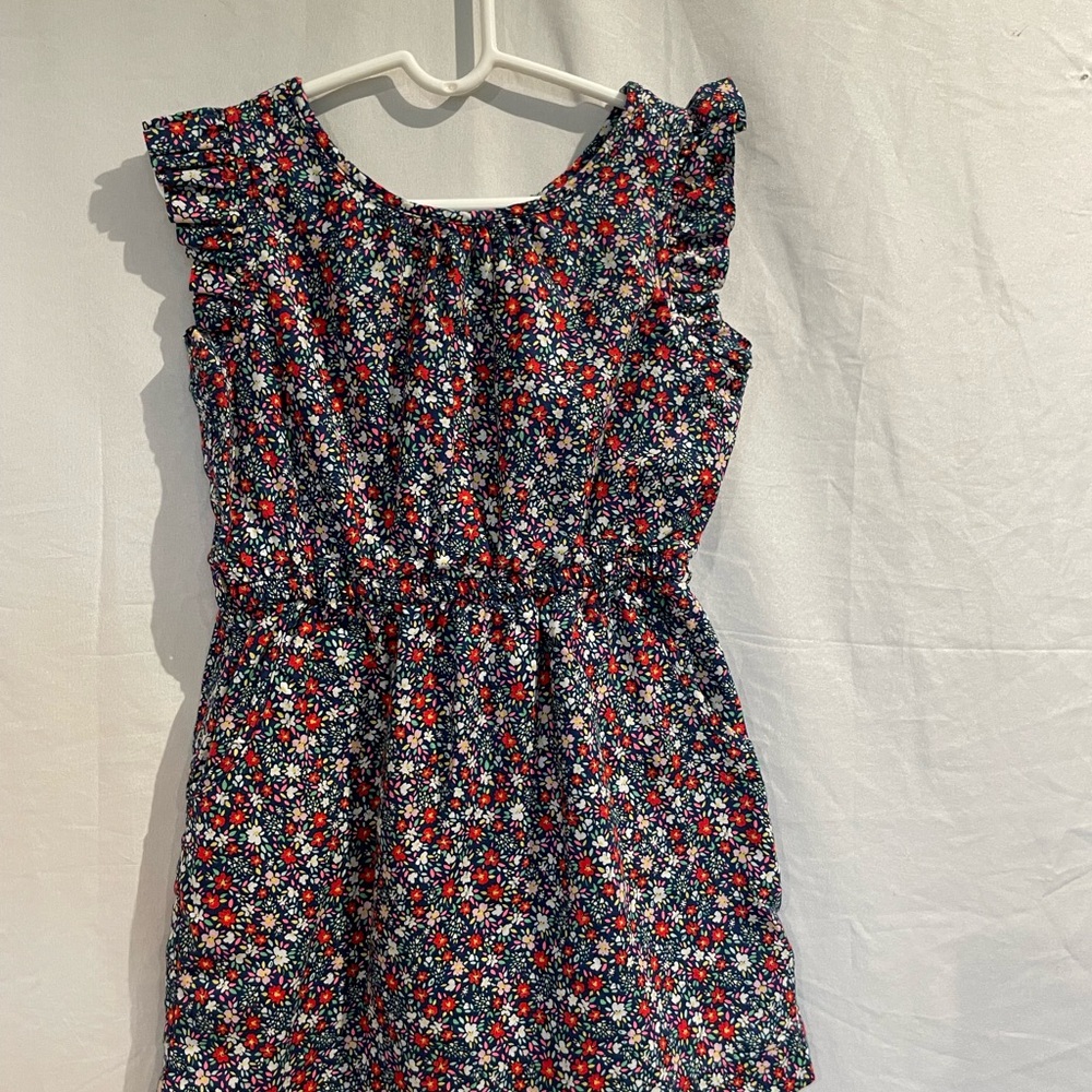 Floral Kids Dress - Red, White, and Blue
